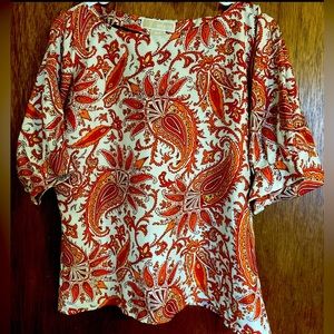 Michael Kors Women’s 100% Silk Top Burnt Orange Paisley Blouse Short Sleeve Sz S